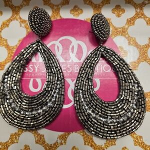 Sassy Jones Boutique Silver Beaded Teardrop Earrings